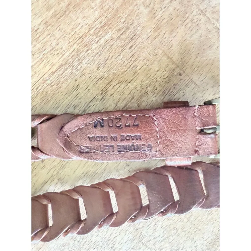 Contempo Leather Brown Woven Braided Belt Brass Buckle Size 30 Made in India